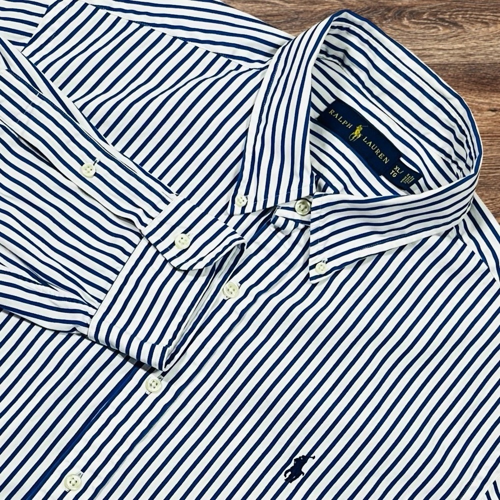 Ralph Lauren Button Down Shirt Mens XL Blue Striped Long Sleeve Ivy Preppy